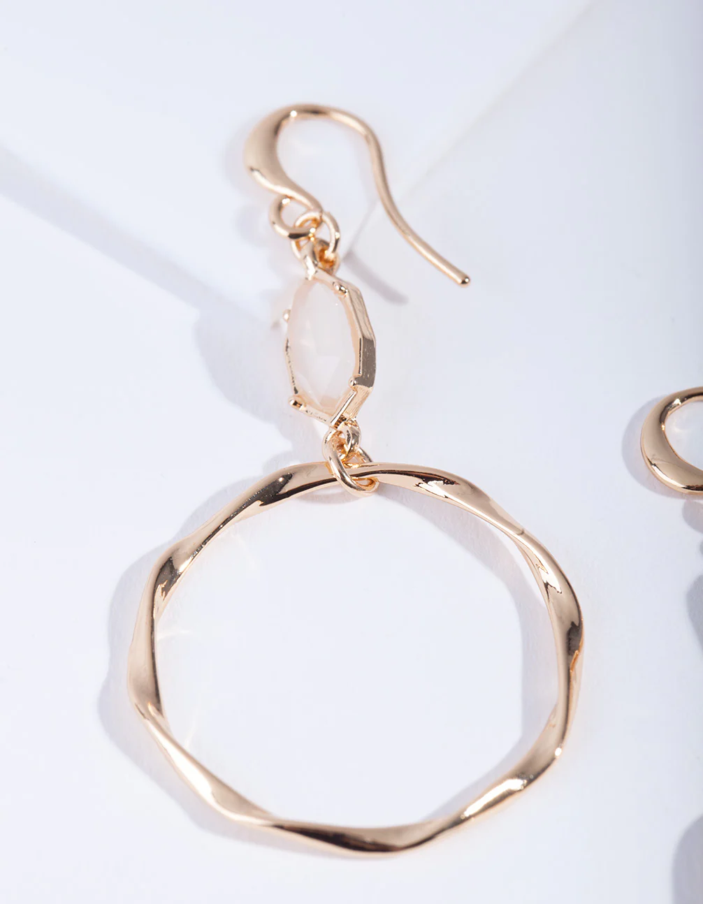 Gold Plated Clear Quartz Open Circle Earrings - Image 5