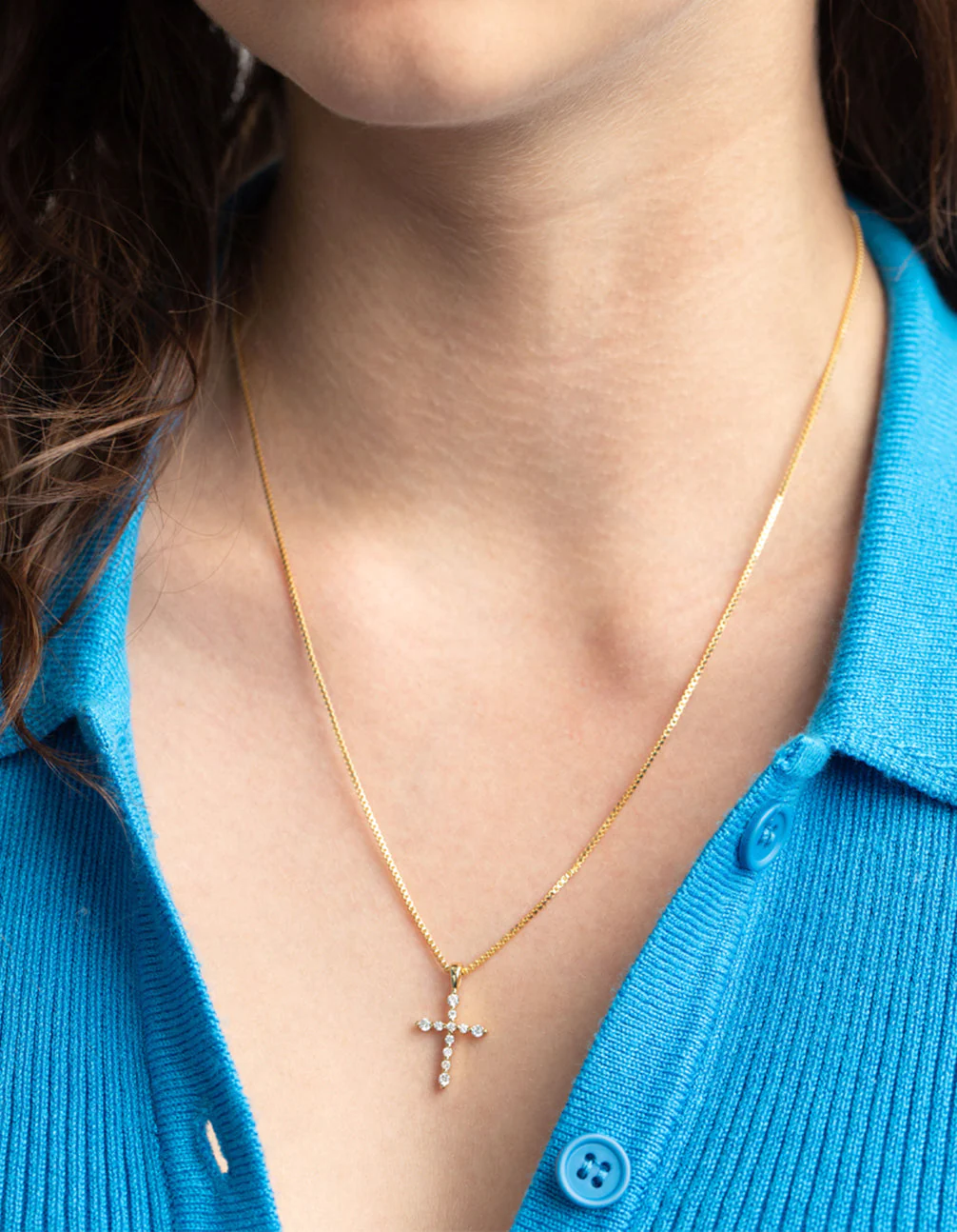 Gold Plated Cubic Zirconia Cross Chain Necklace - Image 2
