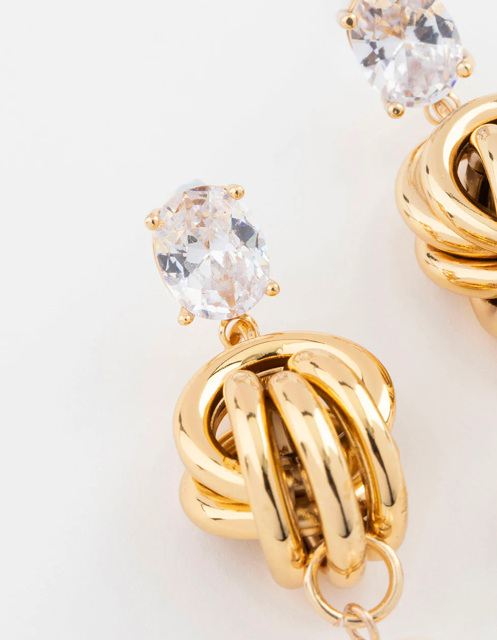 Gold Plated Cubic Zirconia & Freshwater Pearl Knotted Drop Earrings - Image 2