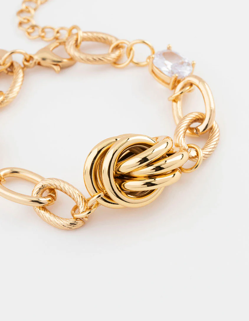 Gold Plated Cubic Zirconia Knotted Chain Bracelet - Image 2
