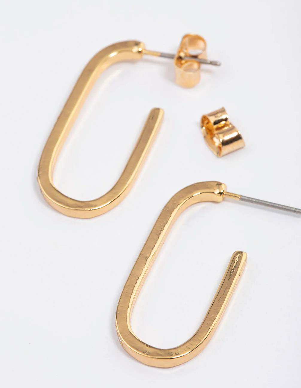 Gold Plated Cubic Zirconia Long Oval Hoop Earrings - Image 2
