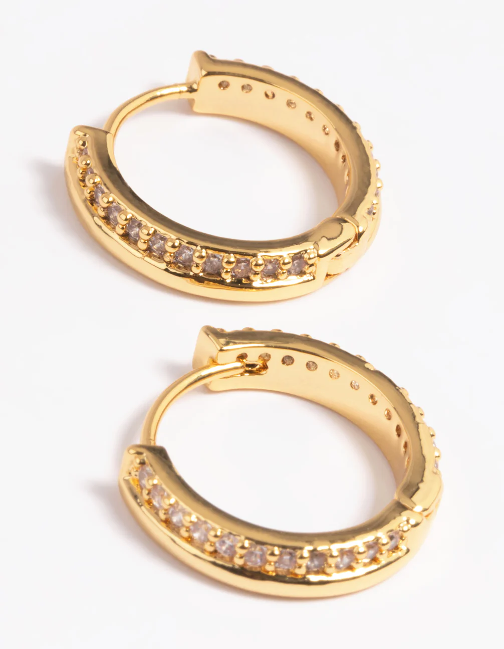 Gold Plated Cubic Zirconia Huggie Hoop Earrings - Image 2