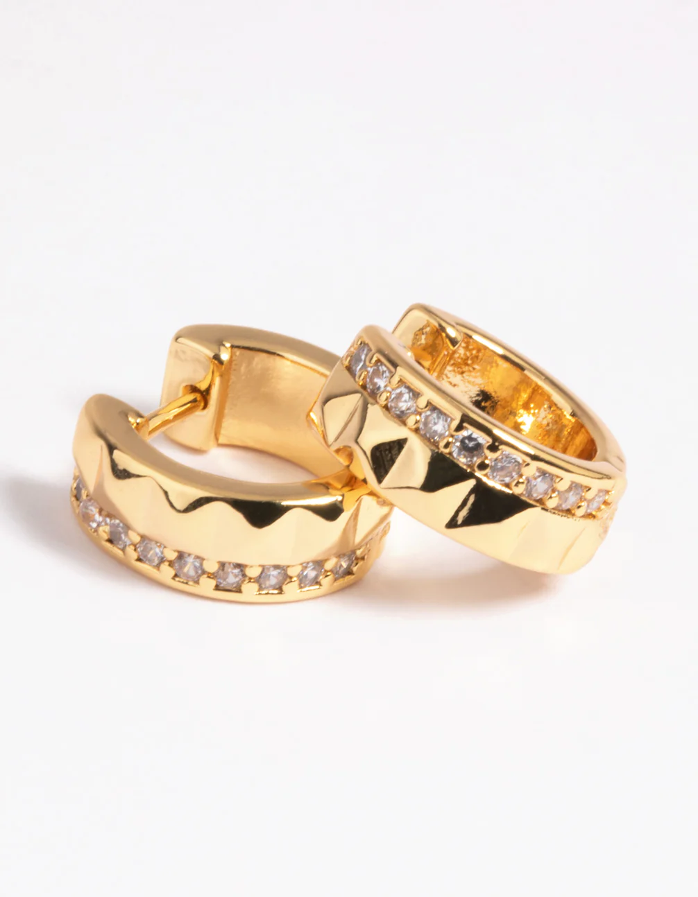 Gold Plated Cubic Zirconia Textured Huggie Hoop Earrings - Image 10