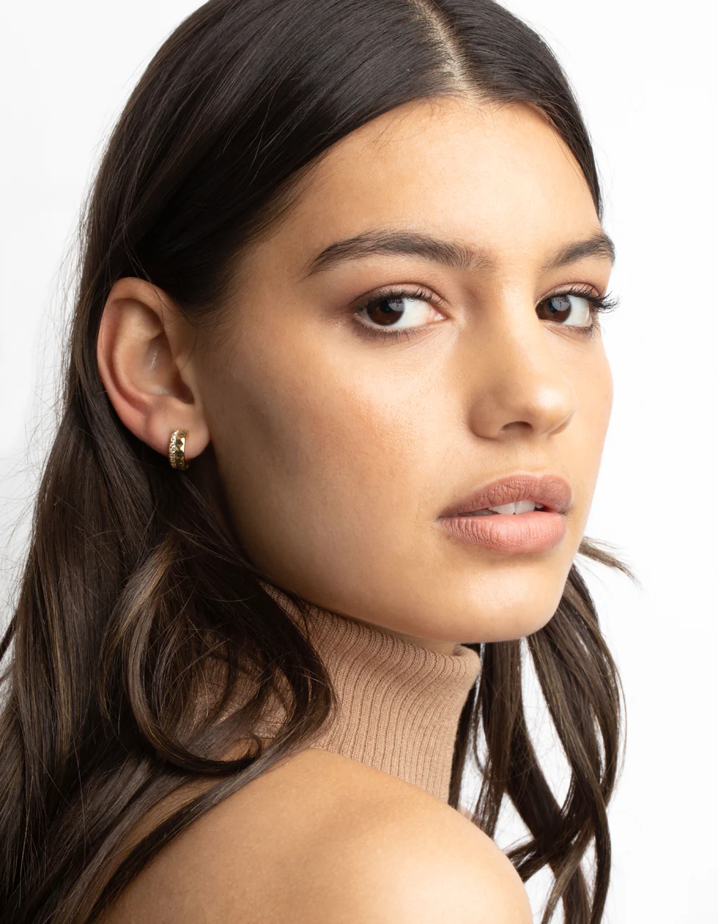 Gold Plated Cubic Zirconia Textured Huggie Hoop Earrings - Image 7