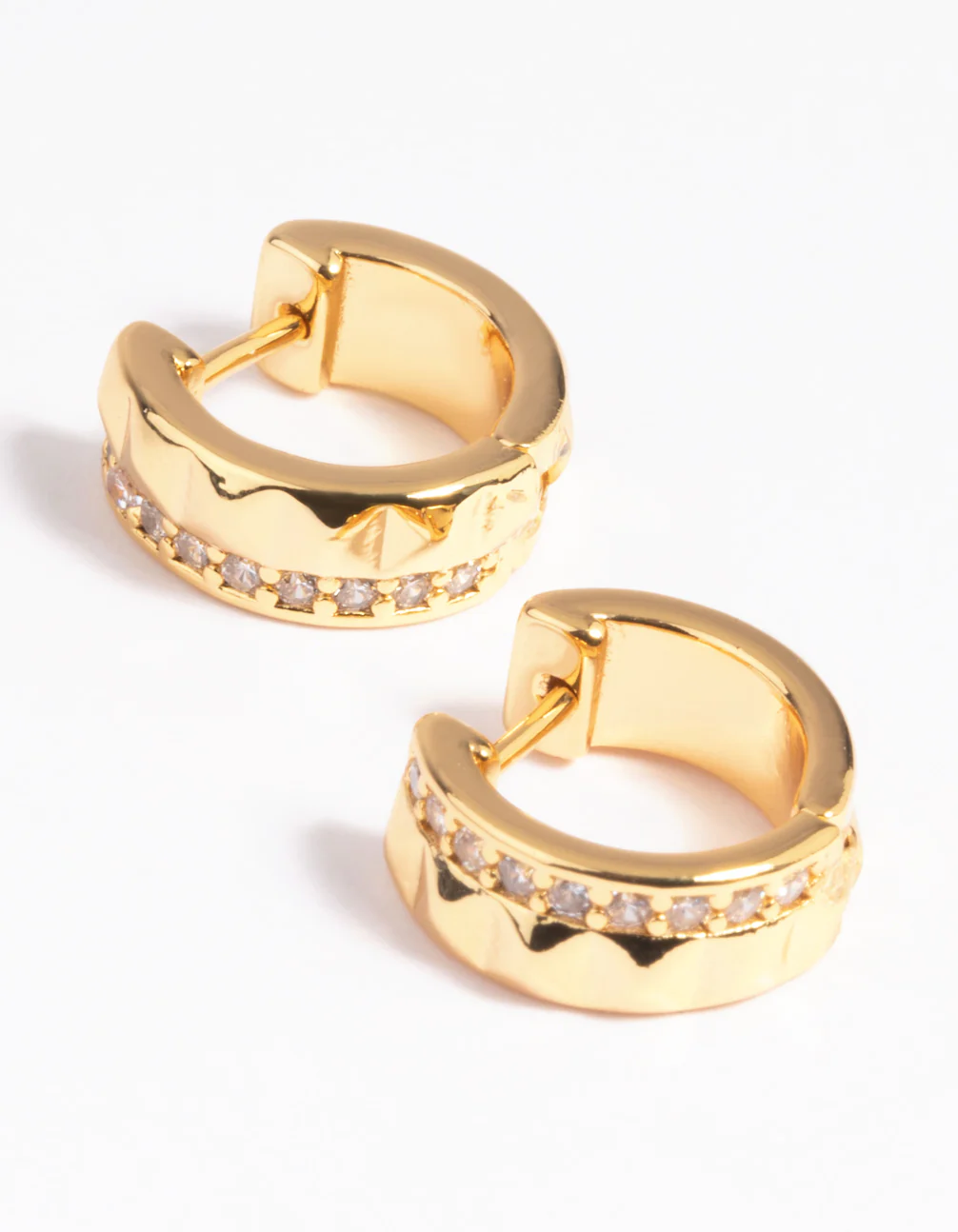 Gold Plated Cubic Zirconia Textured Huggie Hoop Earrings - Image 8