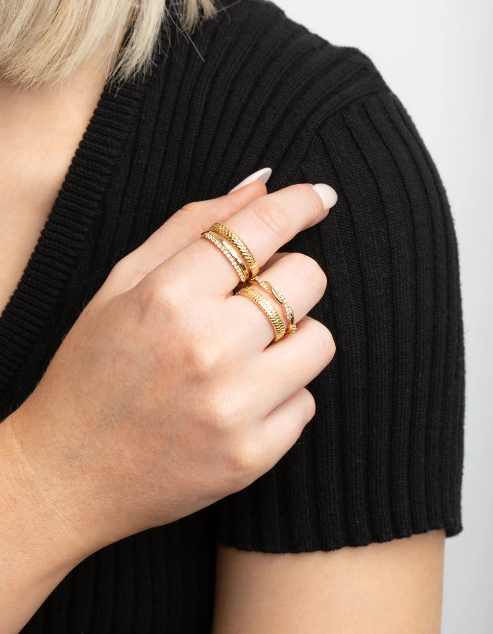 Gold Plated Cubic Zirconia Mixed Ring Stack 5-Pack - Image 2