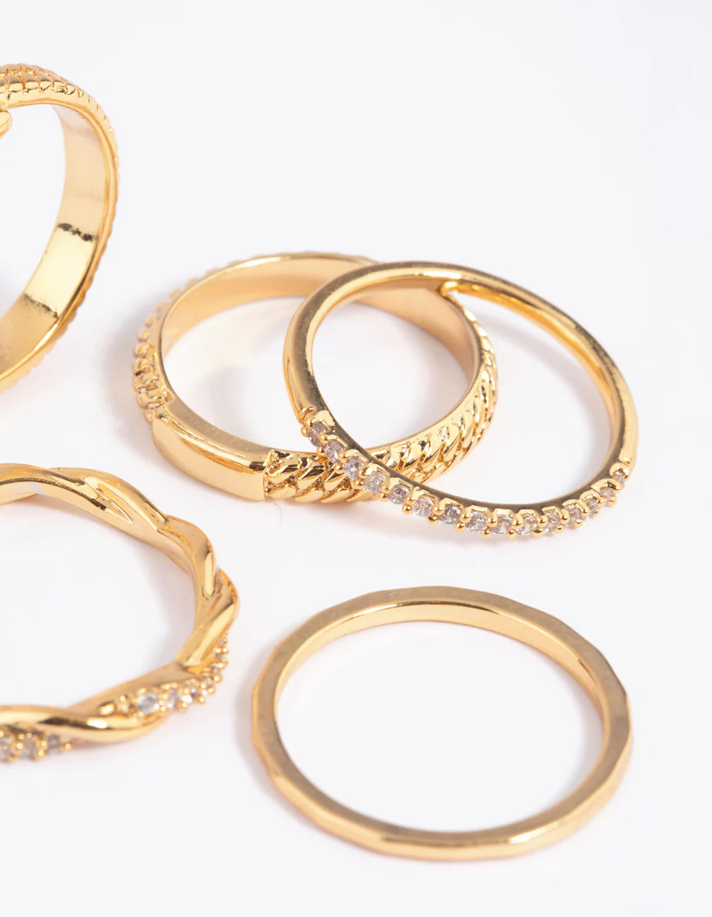 Gold Plated Cubic Zirconia Mixed Ring Stack 5-Pack - Image 3