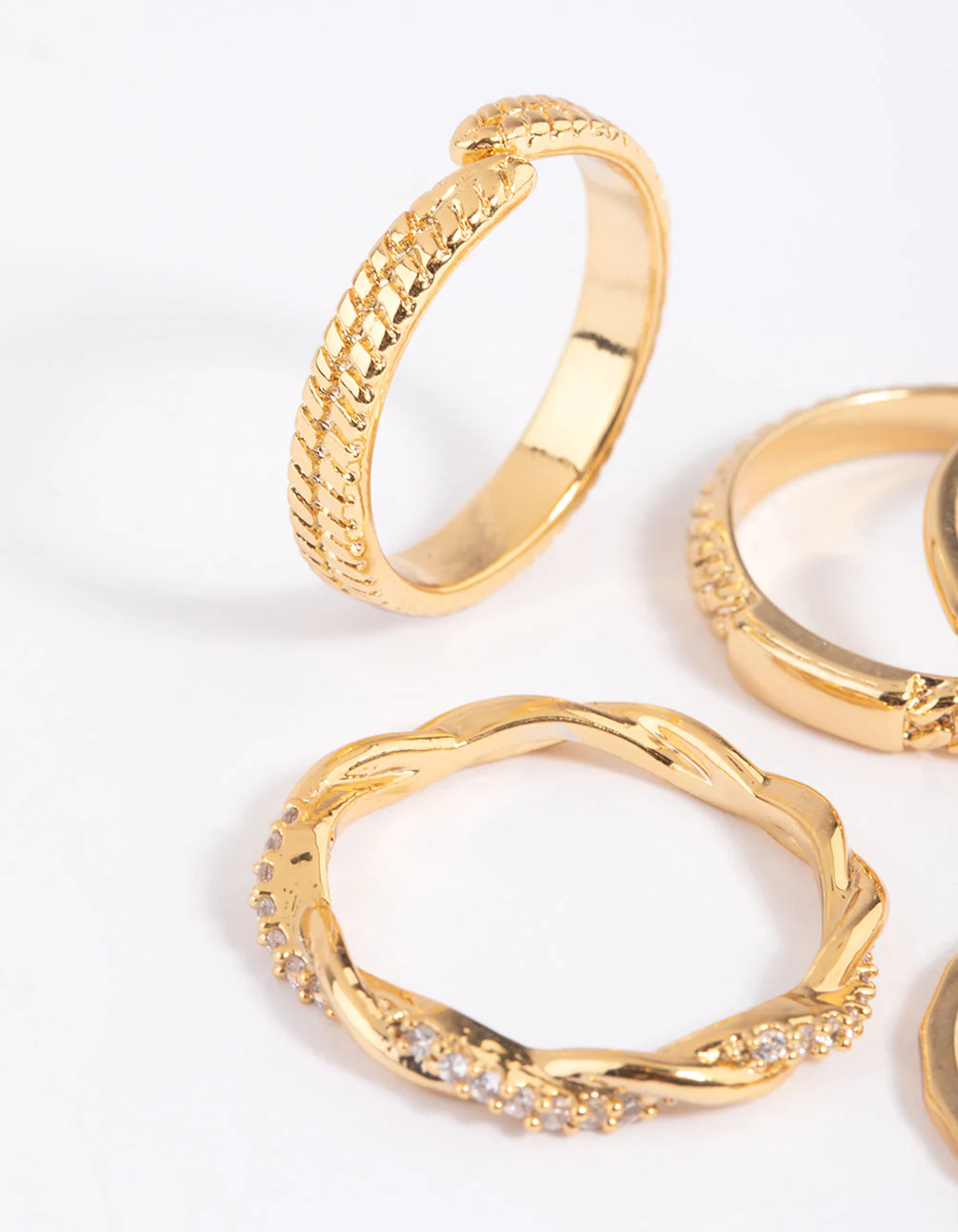 Gold Plated Cubic Zirconia Mixed Ring Stack 5-Pack - Image 4