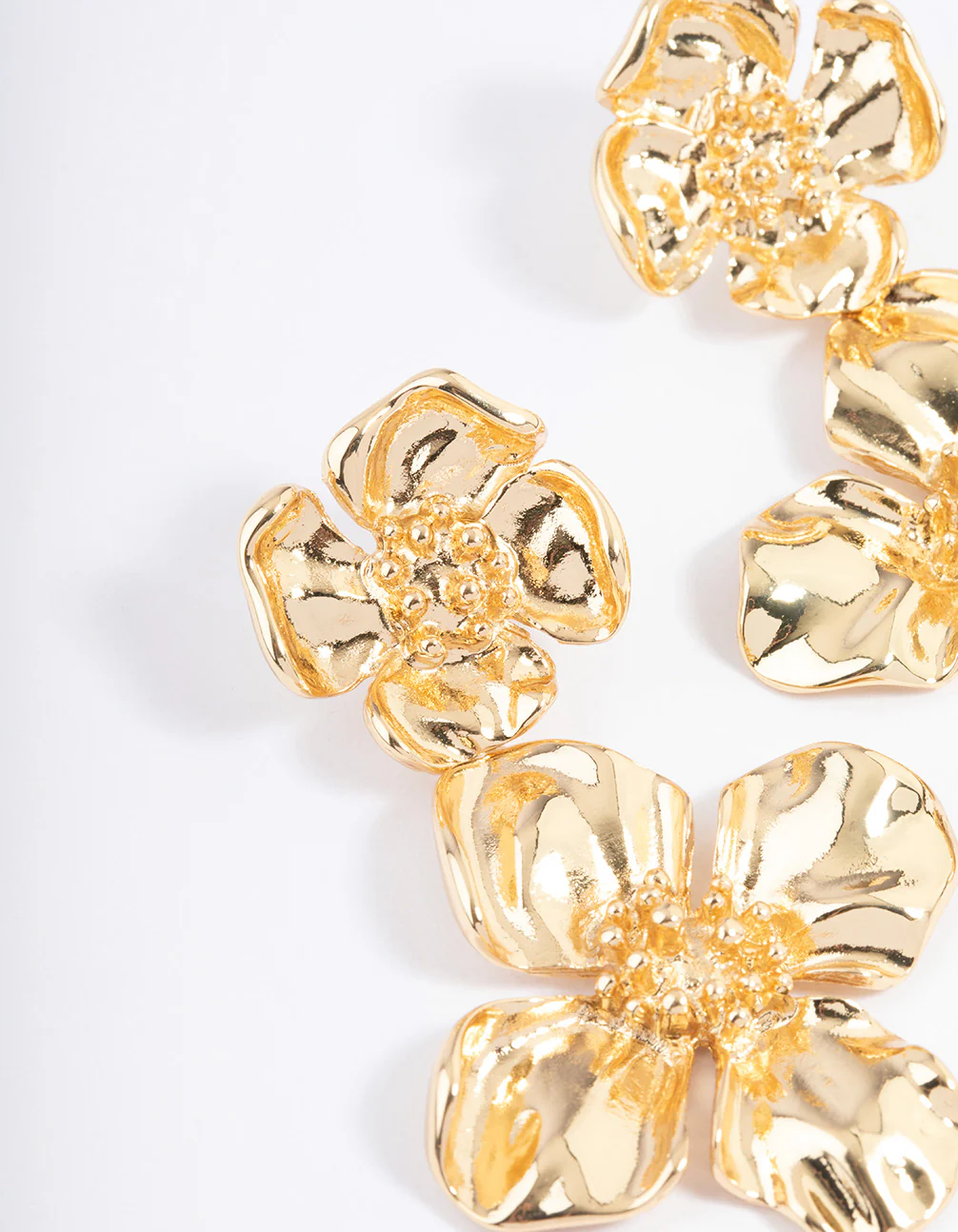 Gold Plated Double Gradual Flower Drop Earrings - Image 2