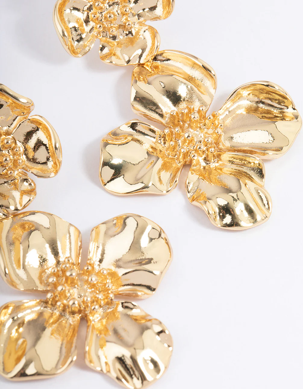 Gold Plated Double Gradual Flower Drop Earrings - Image 3