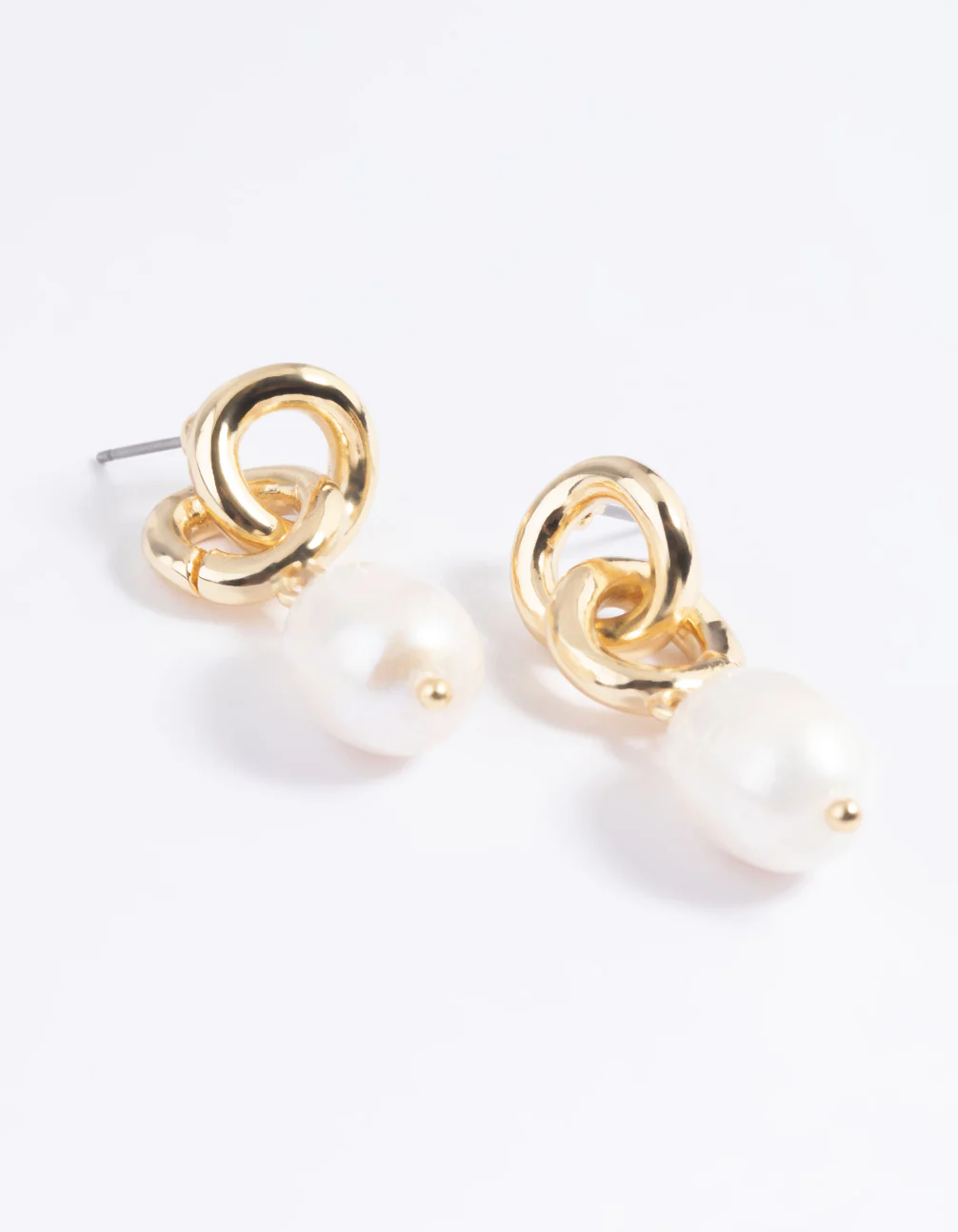 Gold Plated Double Link Freshwater Pearl Earrings - Image 2