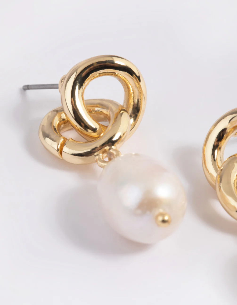 Gold Plated Double Link Freshwater Pearl Earrings - Image 3