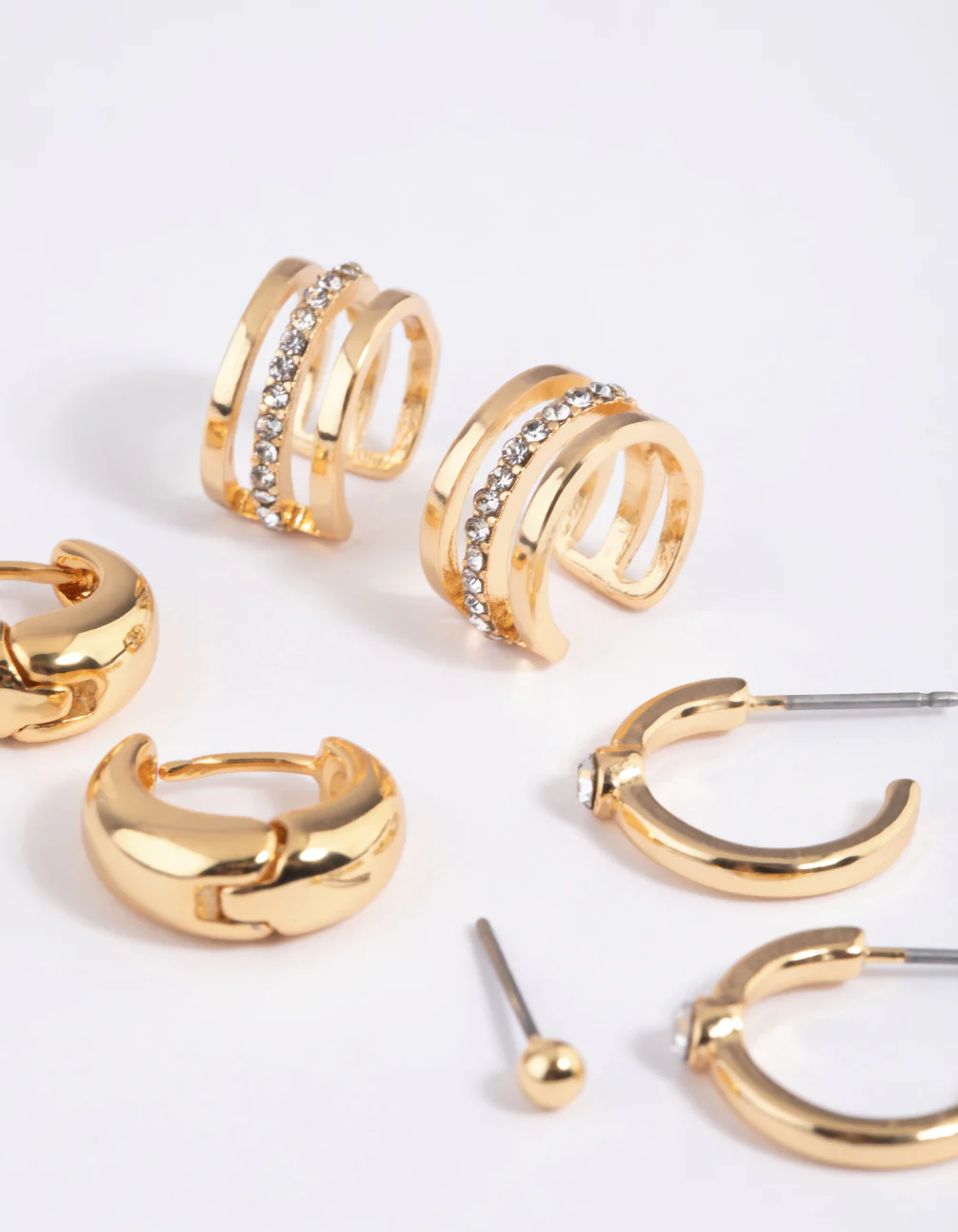 Gold Plated Diamante Cuff Stud & Hoop Earring 4-Pack - Image 2