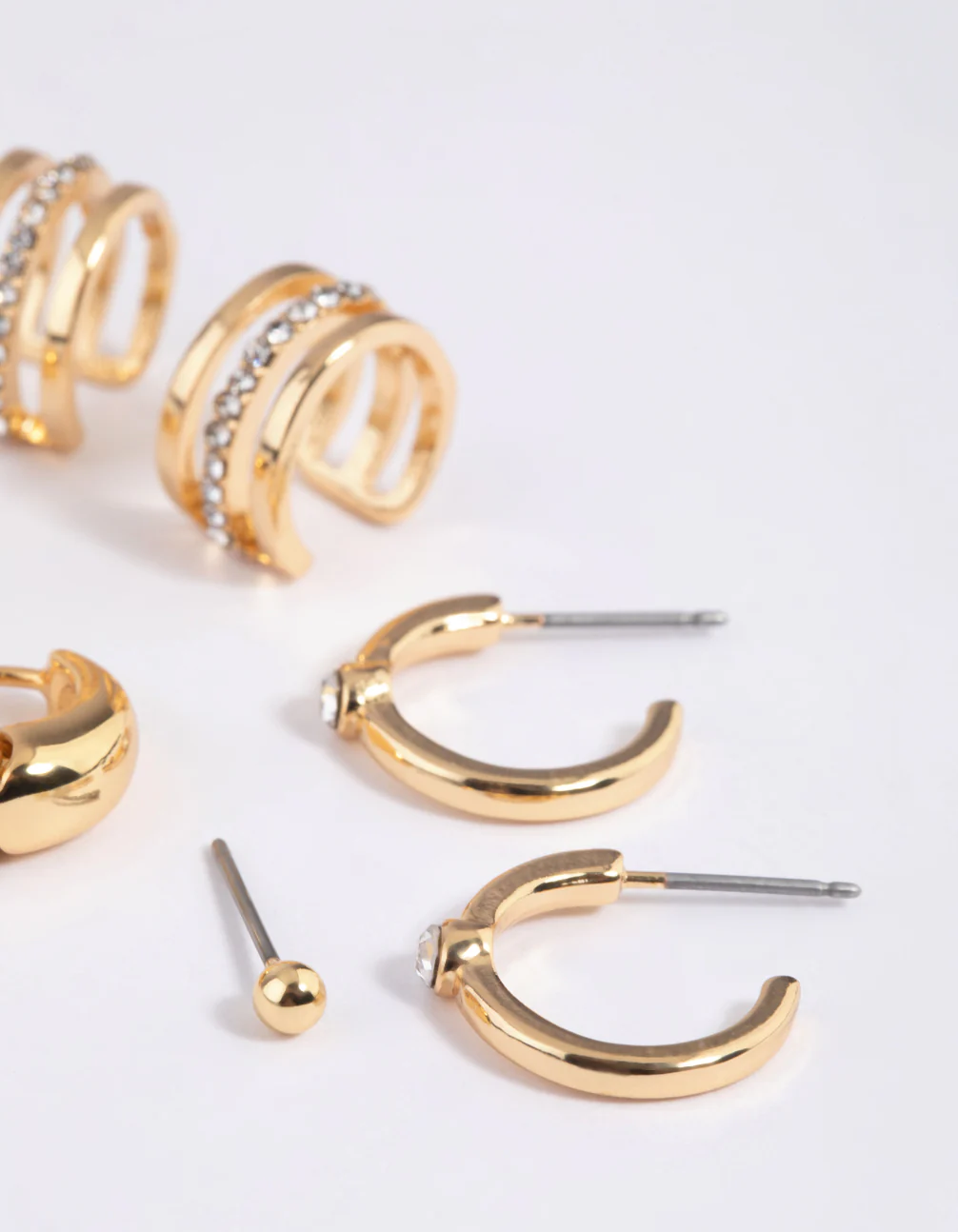 Gold Plated Diamante Cuff Stud & Hoop Earring 4-Pack - Image 3