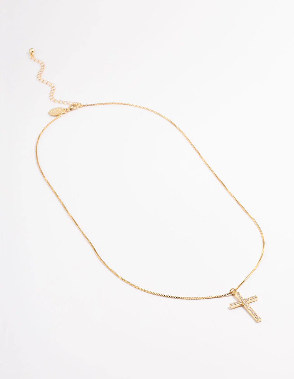 Gold Plated Diamante Cross Fine Chain Necklace - Image 2