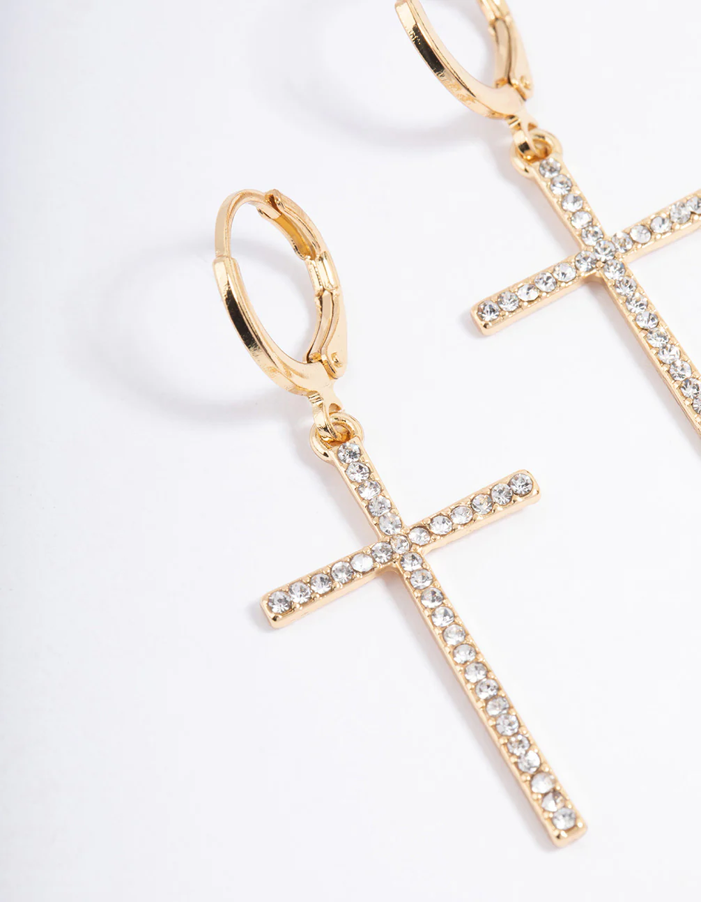 Gold Plated Diamante Large Cross Drop Earrings - Image 2