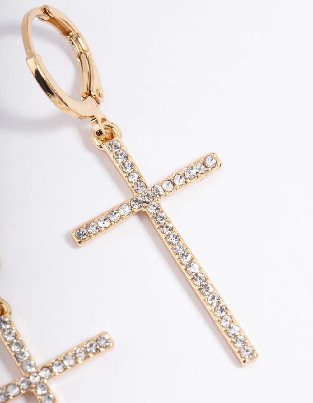 Gold Plated Diamante Large Cross Drop Earrings - Image 3