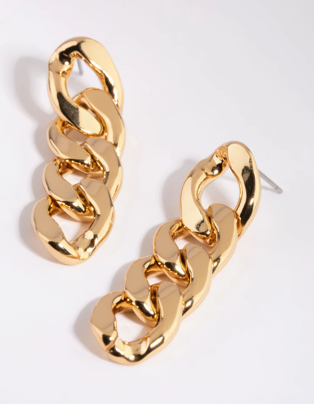 Gold Plated Flat Chain Drop Earrings - Image 2