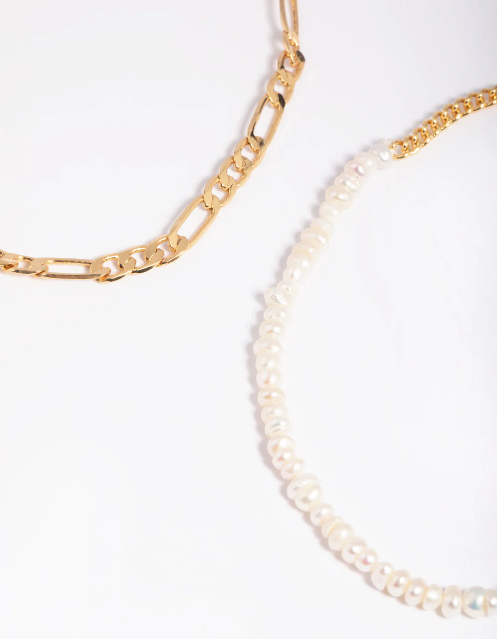 Gold Plated Figaro & Freshwater Pearl Anklet Set - Image 2
