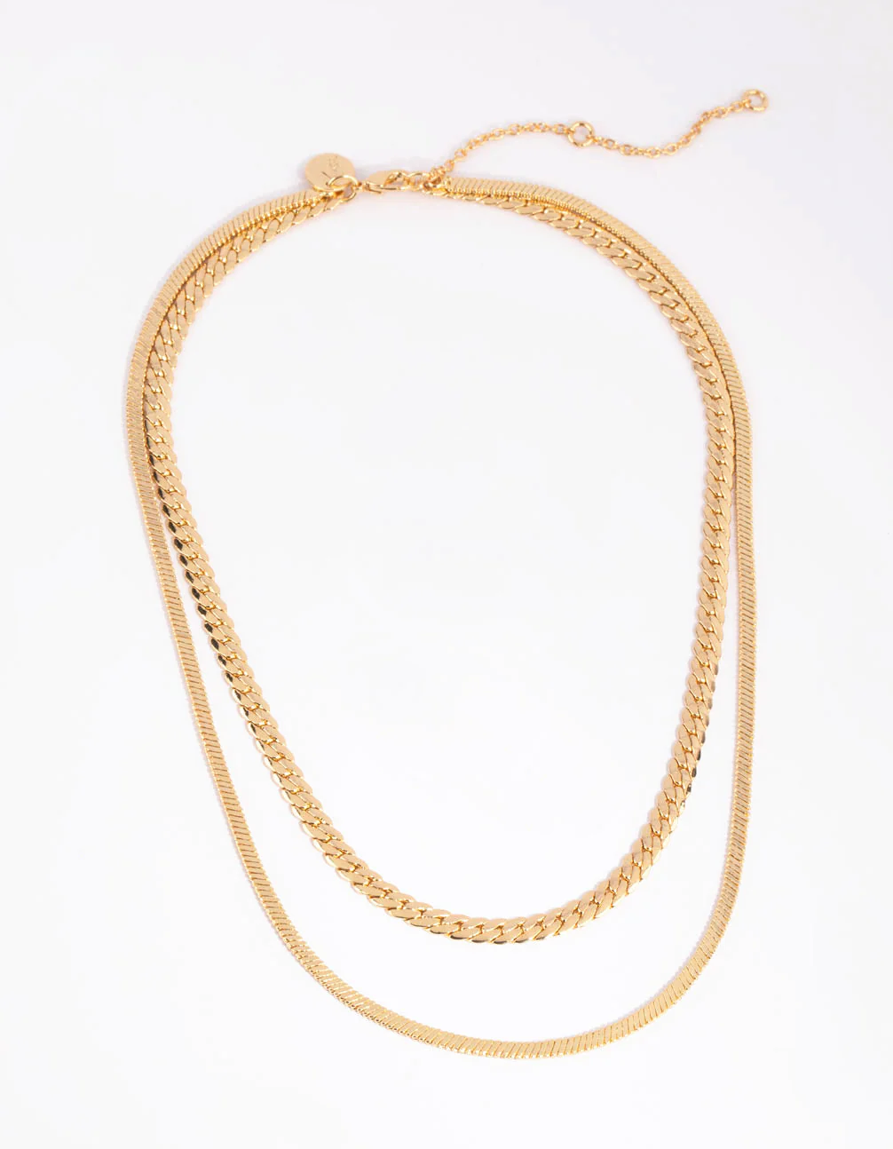 Gold Plated Herringbone & Snake Layered Necklace - Image 2
