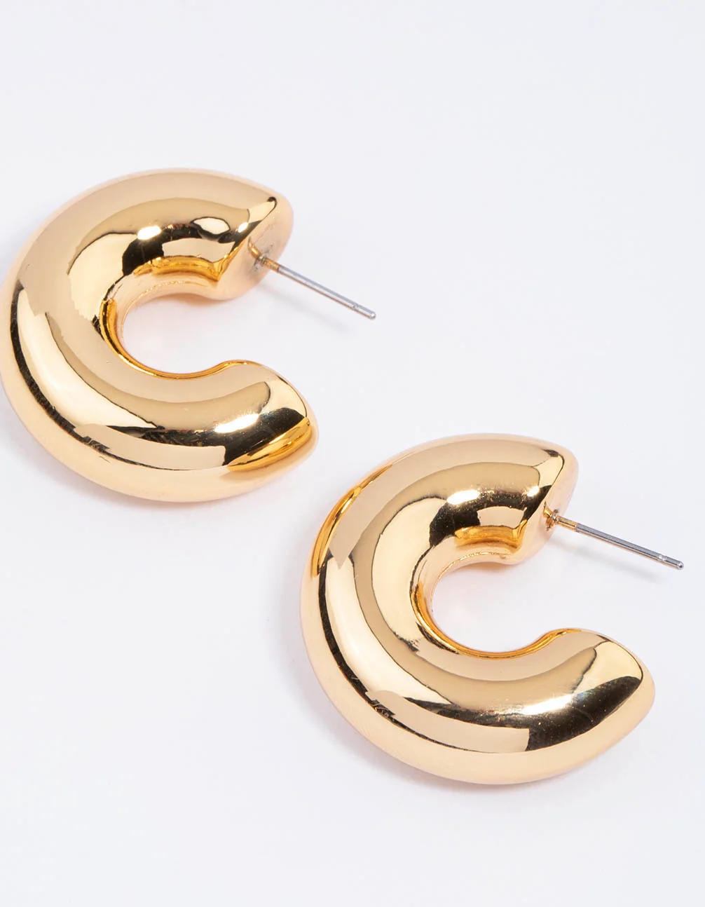 Gold Plated Inflated Classic Hoop Earrings - Image 2