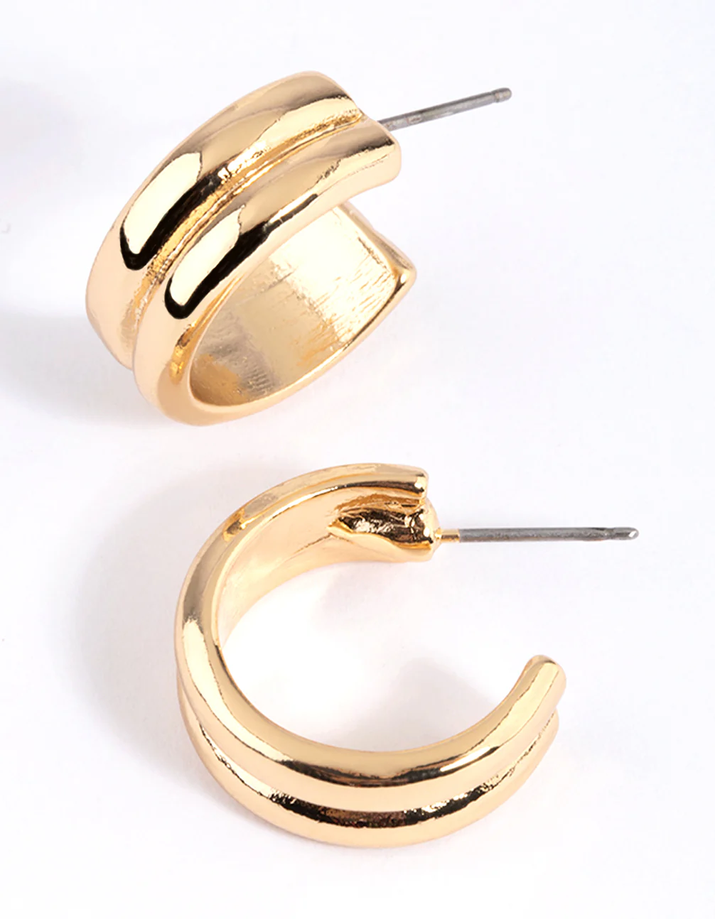 Gold Plated Line Detail Hoop Earrings - Image 2