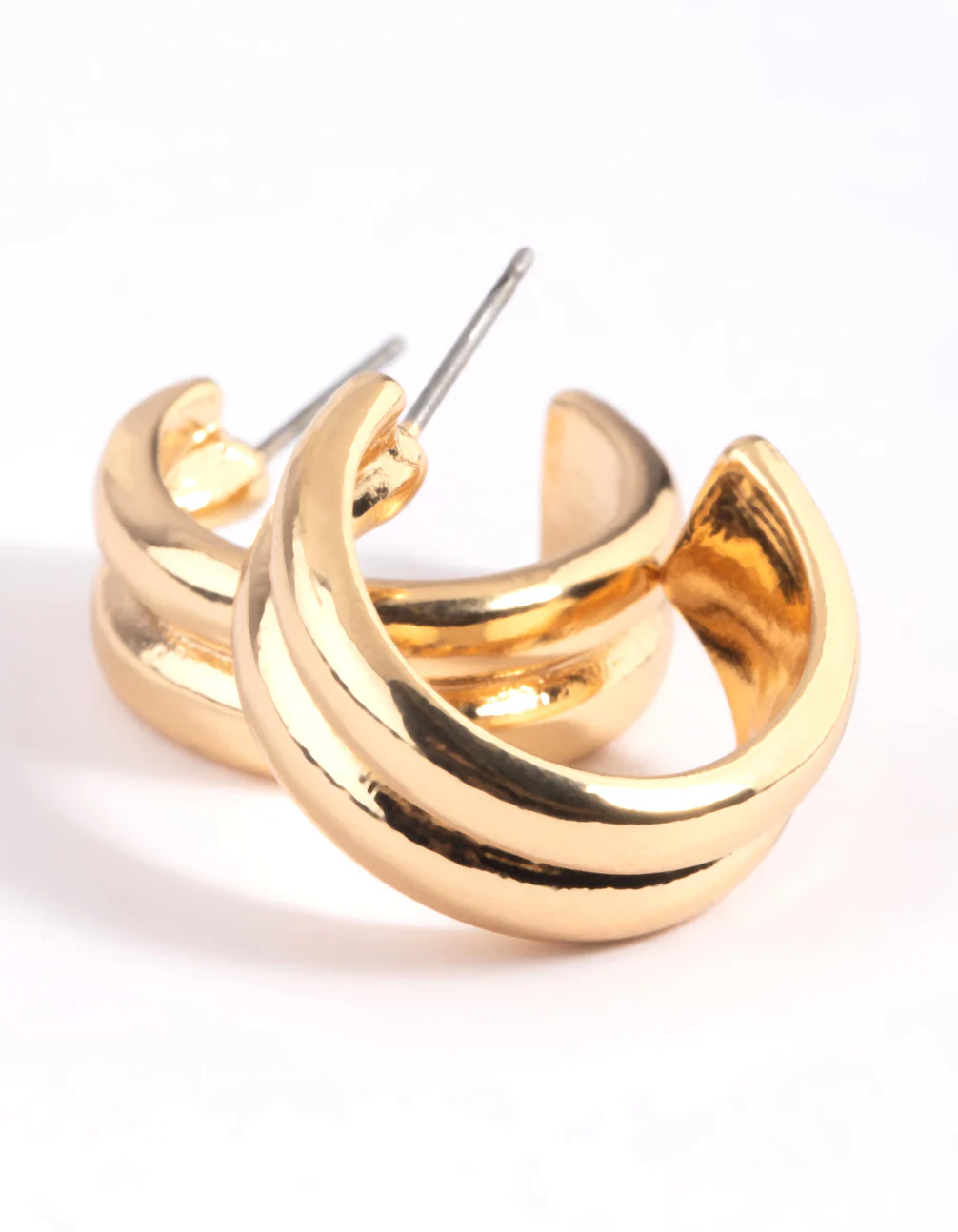 Gold Plated Line Detail Hoop Earrings - Image 3