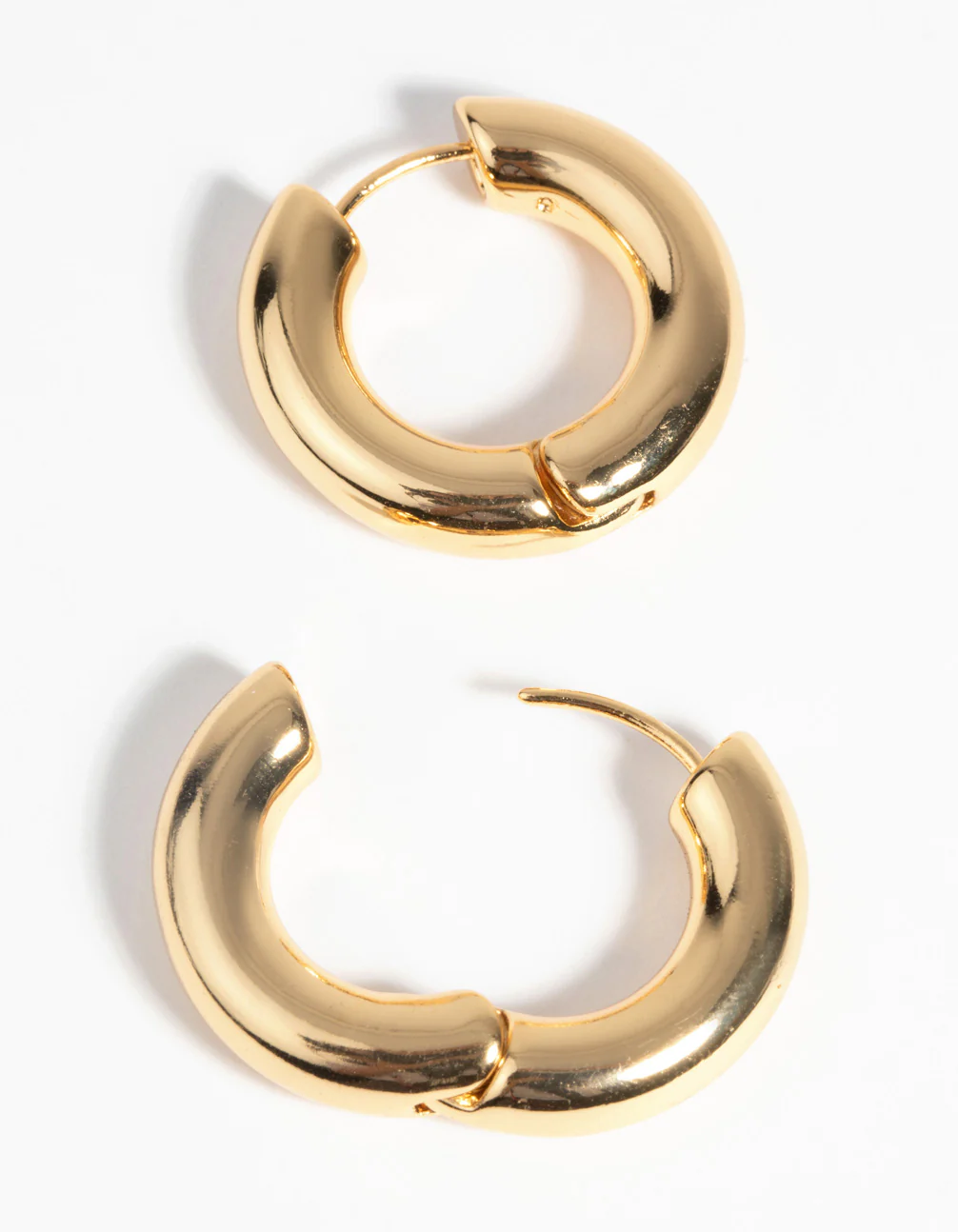 Gold Plated Round Huggie Hoop Earrings - Image 2