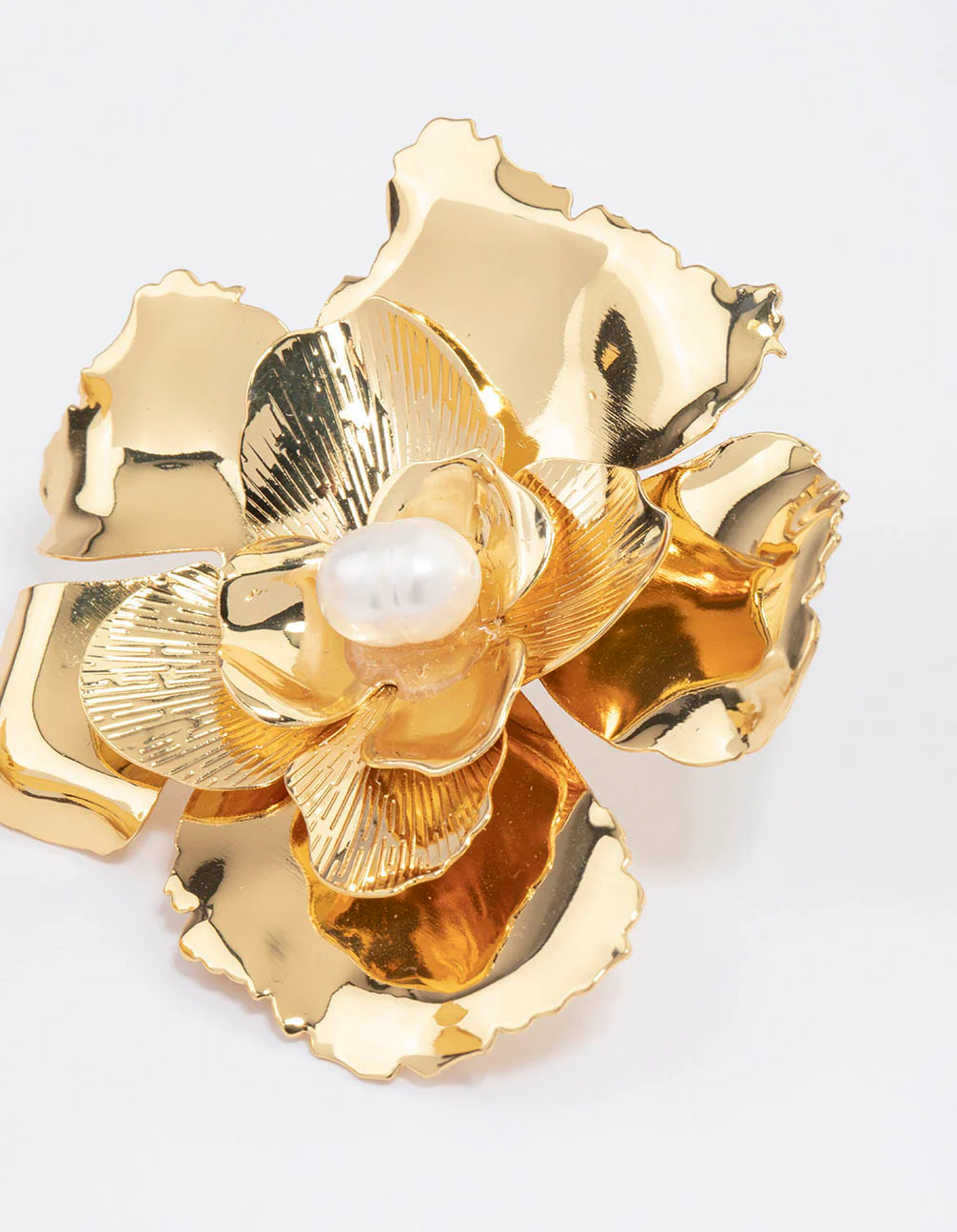 Gold Plated Large Flower Freshwater Pearl Stud Earrings - Image 3