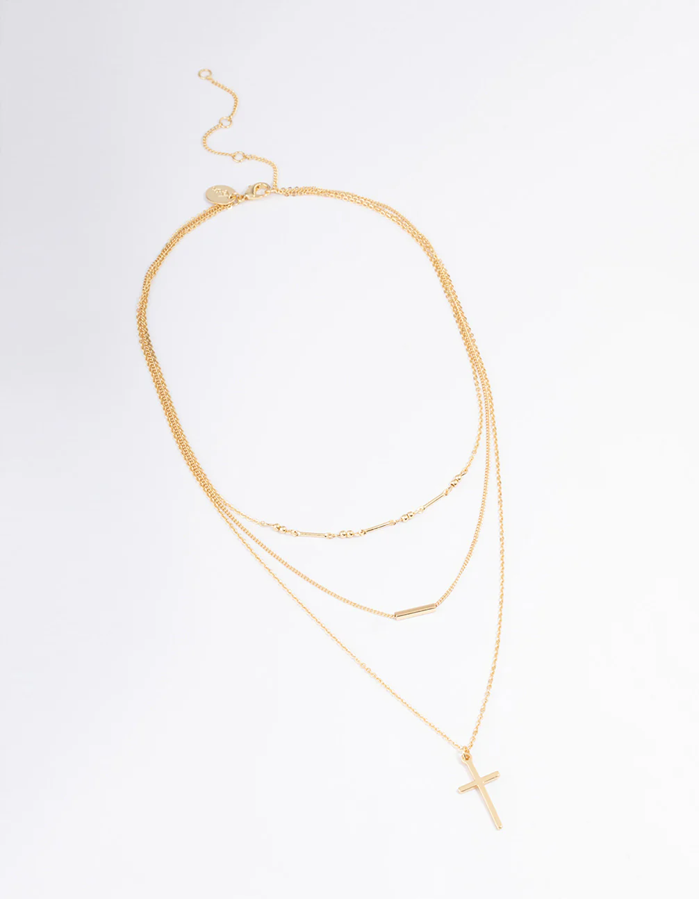 Gold Plated Layer Bar & Cross Layered Necklace - Image 2