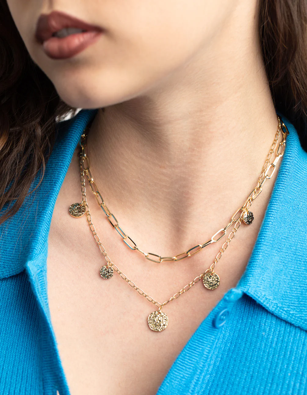 Gold Plated Disc Layered Necklace - Image 2