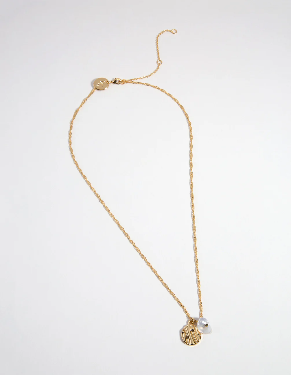 Gold Plated Molten Disc & Pearl Necklace - Image 2