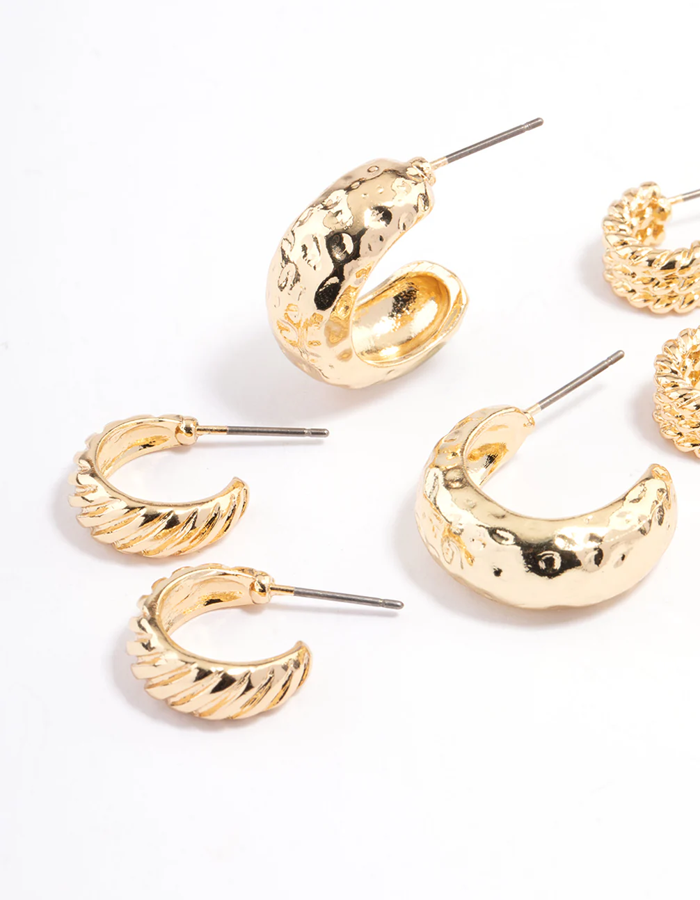 Gold Plated Molten Multi Hoop Earrings 4-Pack - Image 2