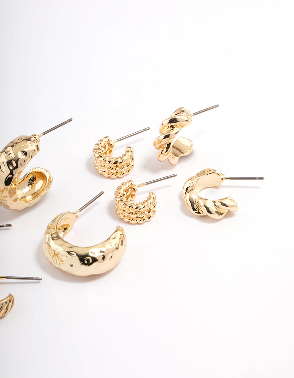 Gold Plated Molten Multi Hoop Earrings 4-Pack - Image 3