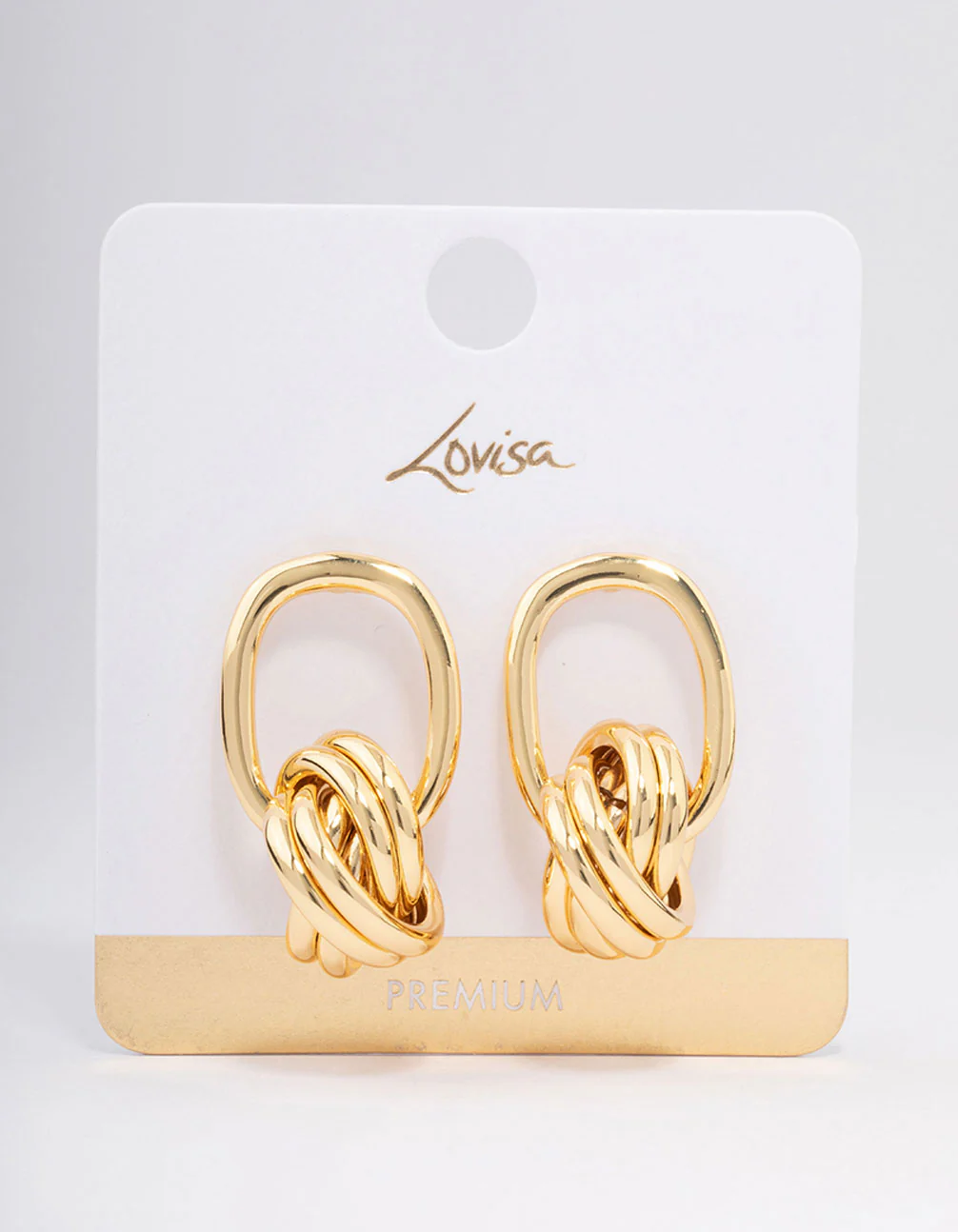 Gold Plated Oval Knotted Drop Earrings - Image 3