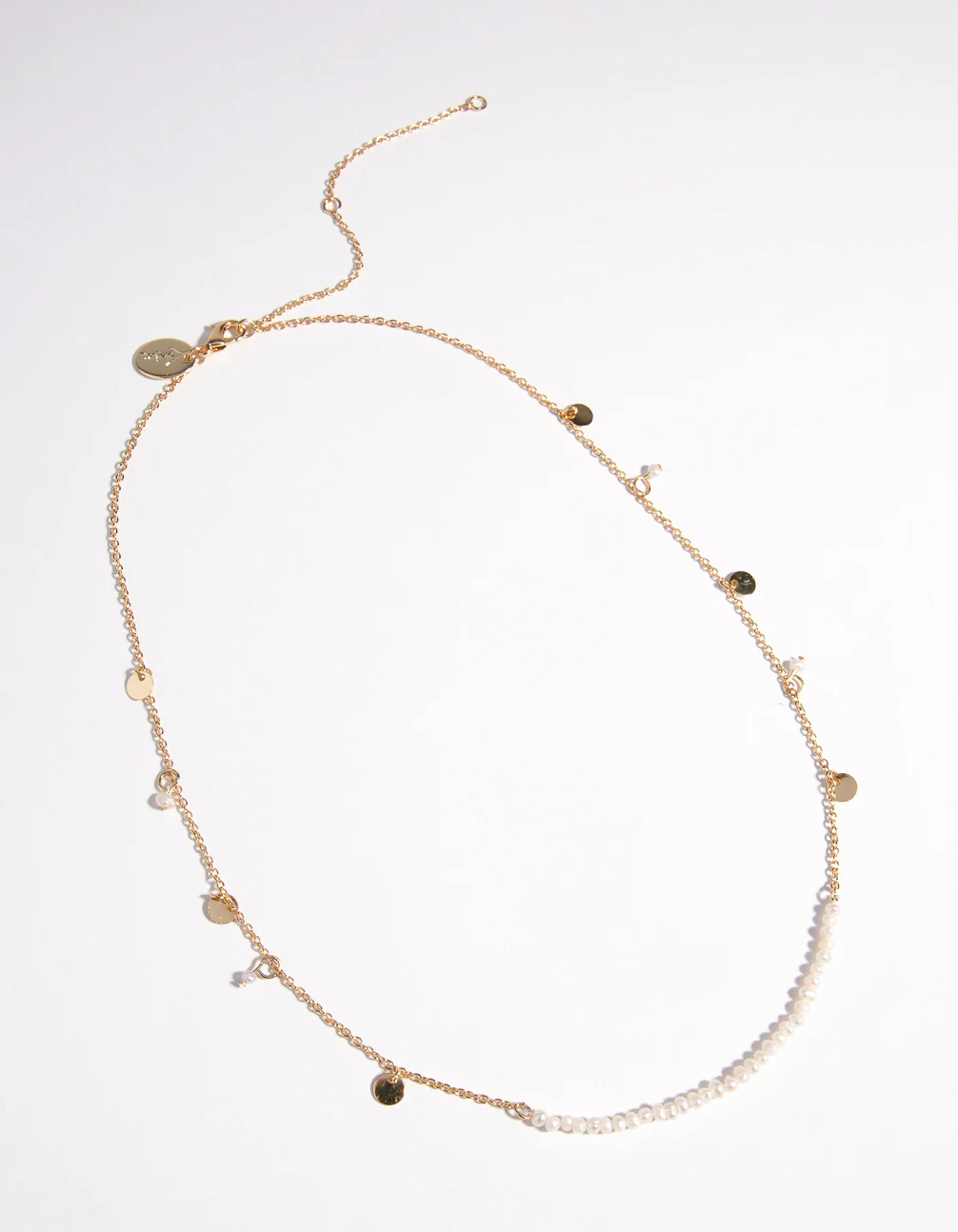 Gold Plated Pearl & Disc Necklace - Image 2