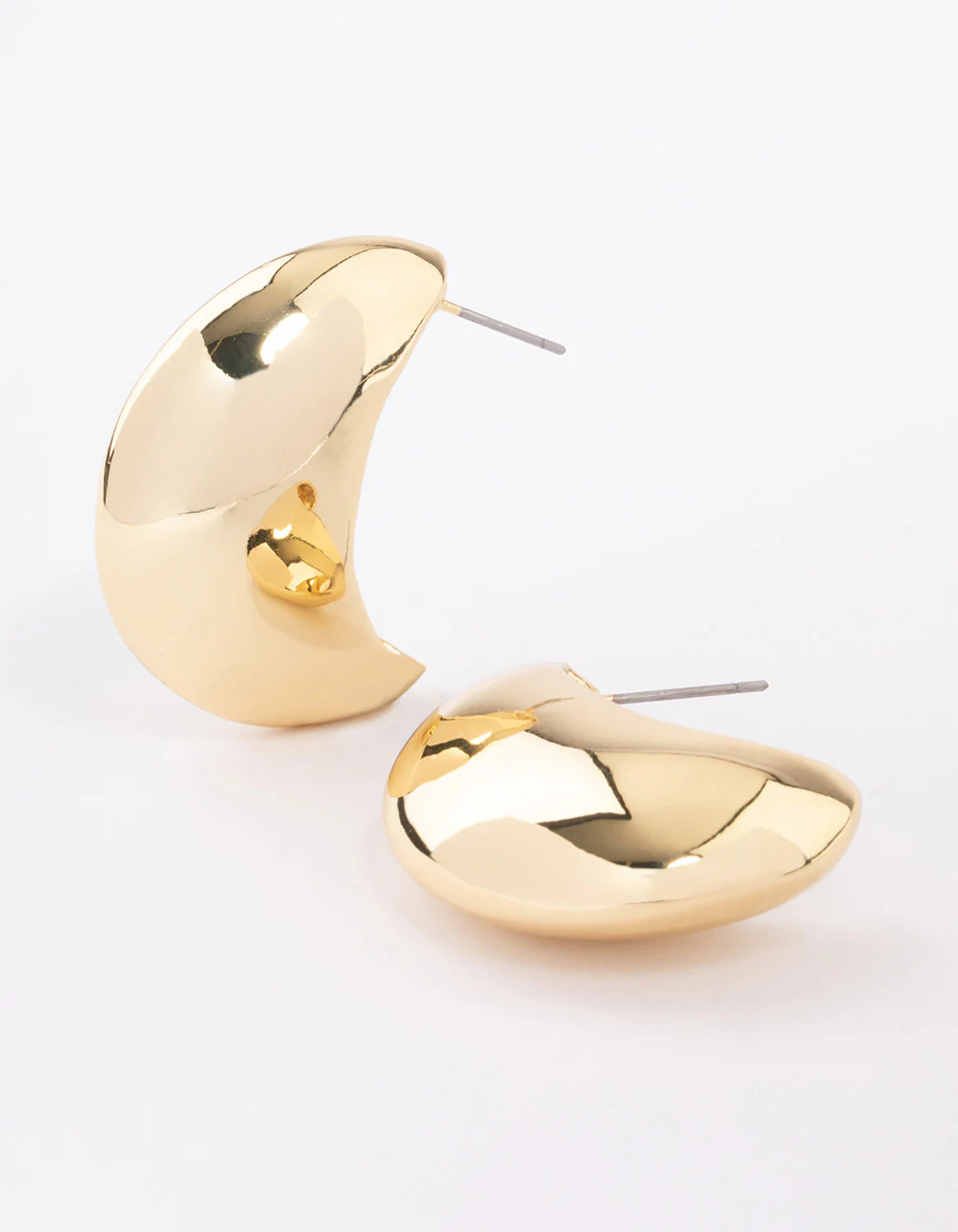 Gold Plated Point Bold Wide Huggie Earrings - Image 2