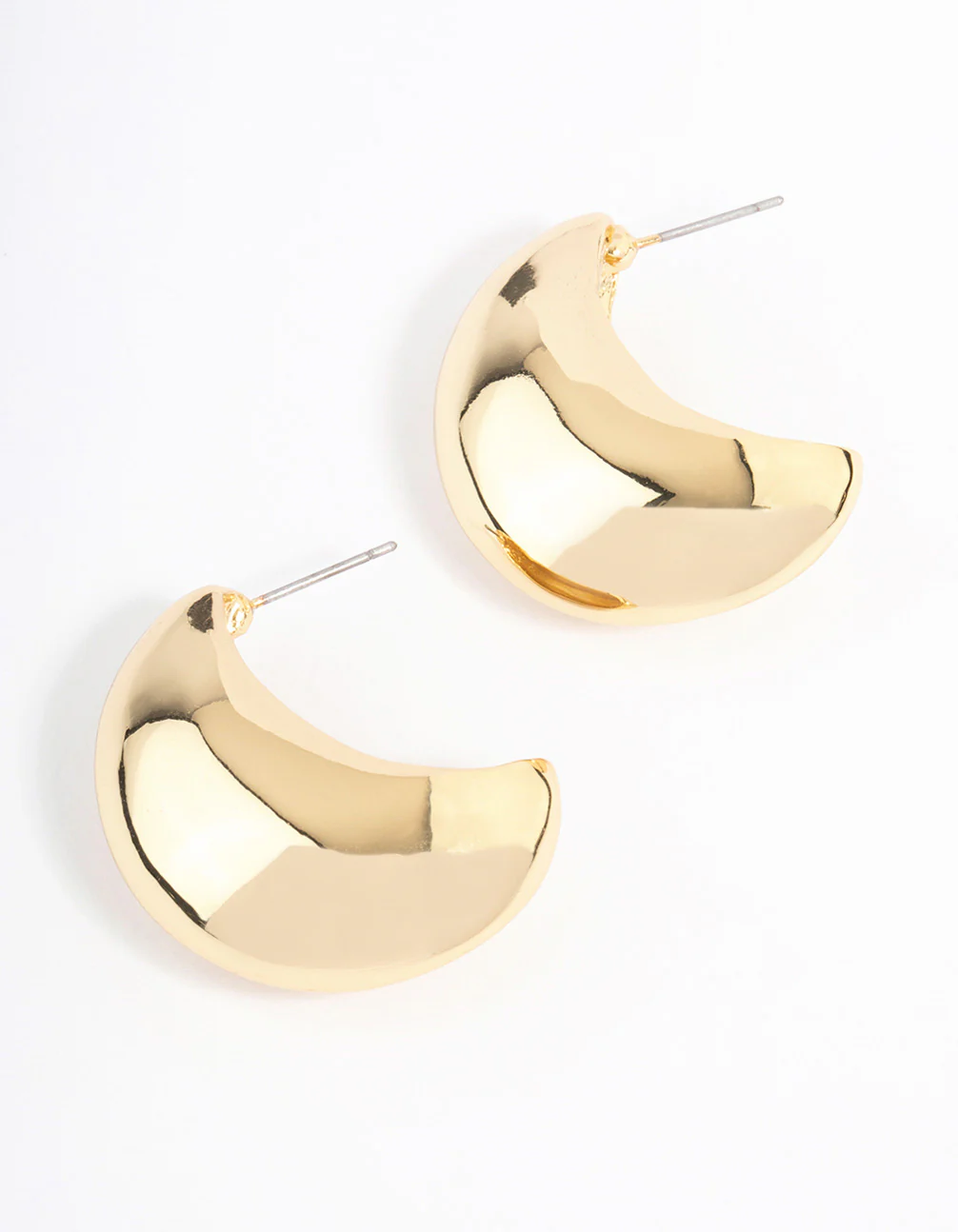 Gold Plated Point Bold Wide Huggie Earrings - Image 3