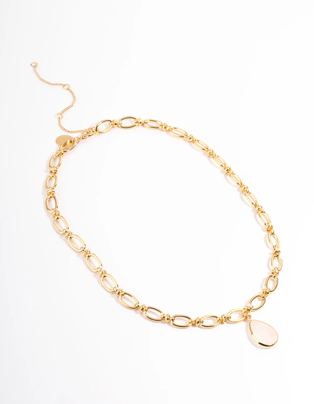 Gold Plated Rose Quartz Oval Link Chain Necklace - Image 2