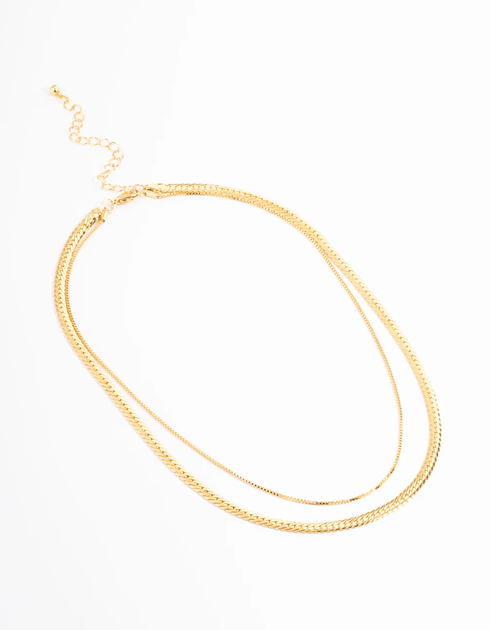Gold Plated Small & Medium Mix Chain Two Layered Necklace - Image 2
