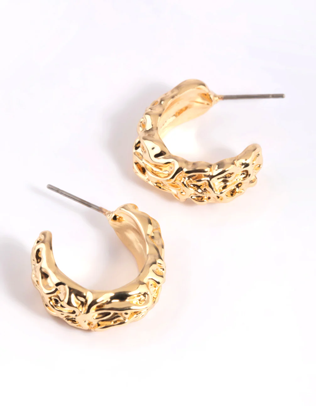 Gold Plated Molten Hoop Earrings - Image 2