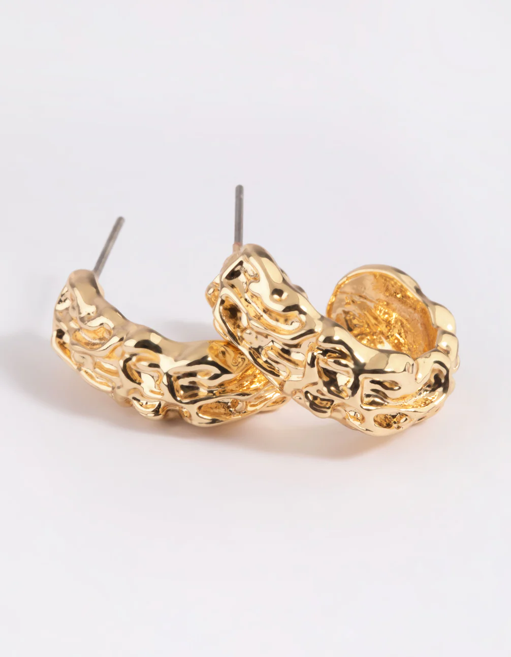 Gold Plated Molten Hoop Earrings - Image 3