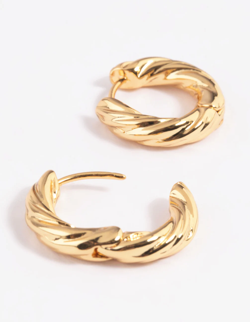 Gold Plated Twisted Huggie Hoop Earrings - Image 3