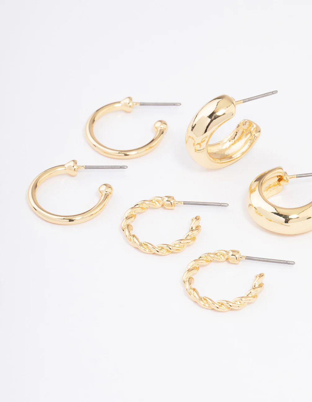 Gold Plated Smooth Chunky Hoop Earrings 4-Pack - Image 2