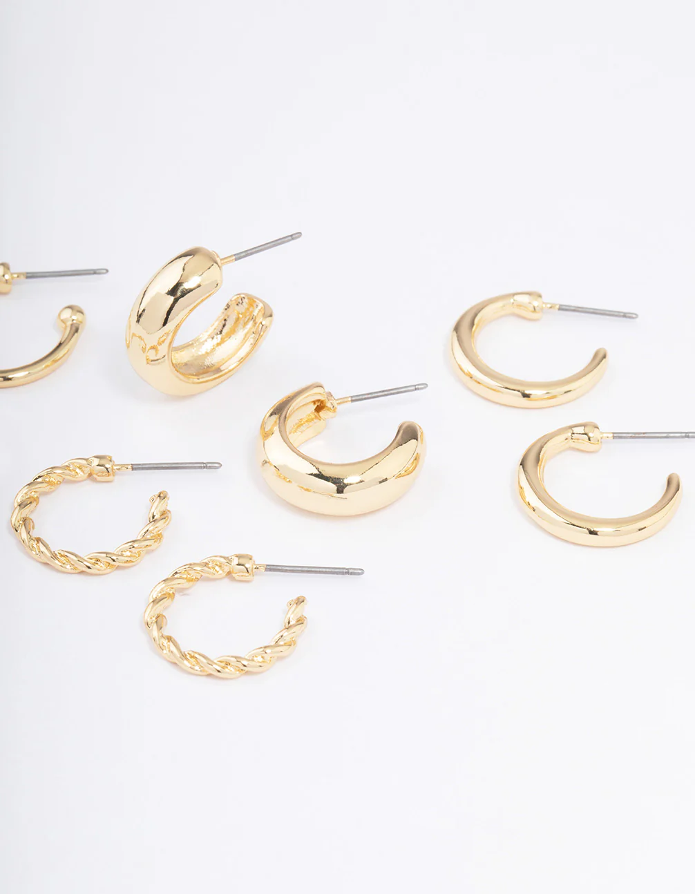 Gold Plated Smooth Chunky Hoop Earrings 4-Pack - Image 3
