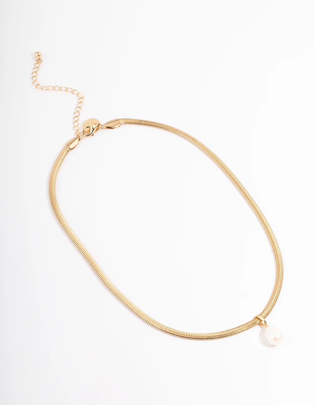 Gold Plated Snake Chain Freshwater Pearl Drop Necklace - Image 2
