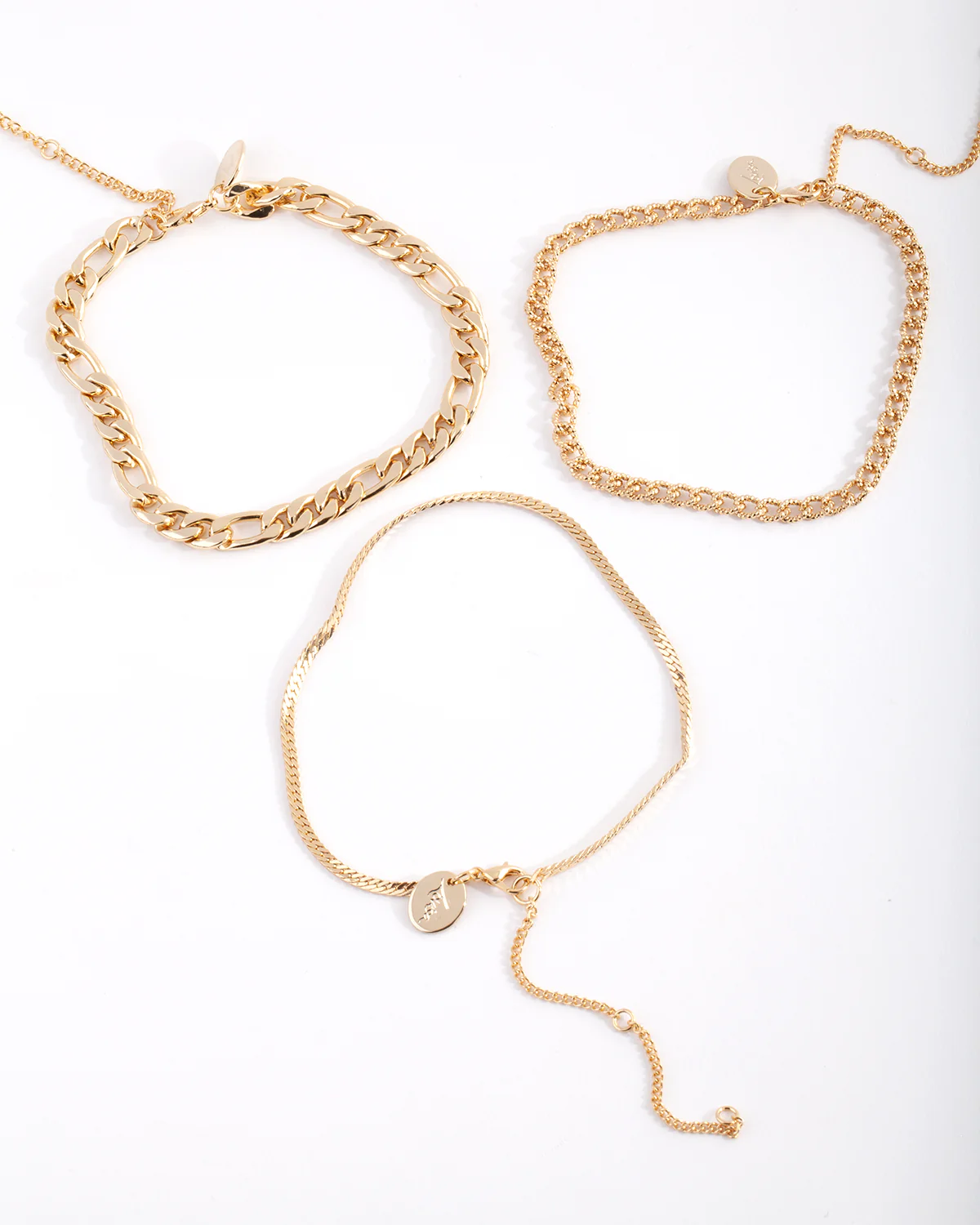 Gold Plated Statement Mixed Chain Anklet Trio - Image 2