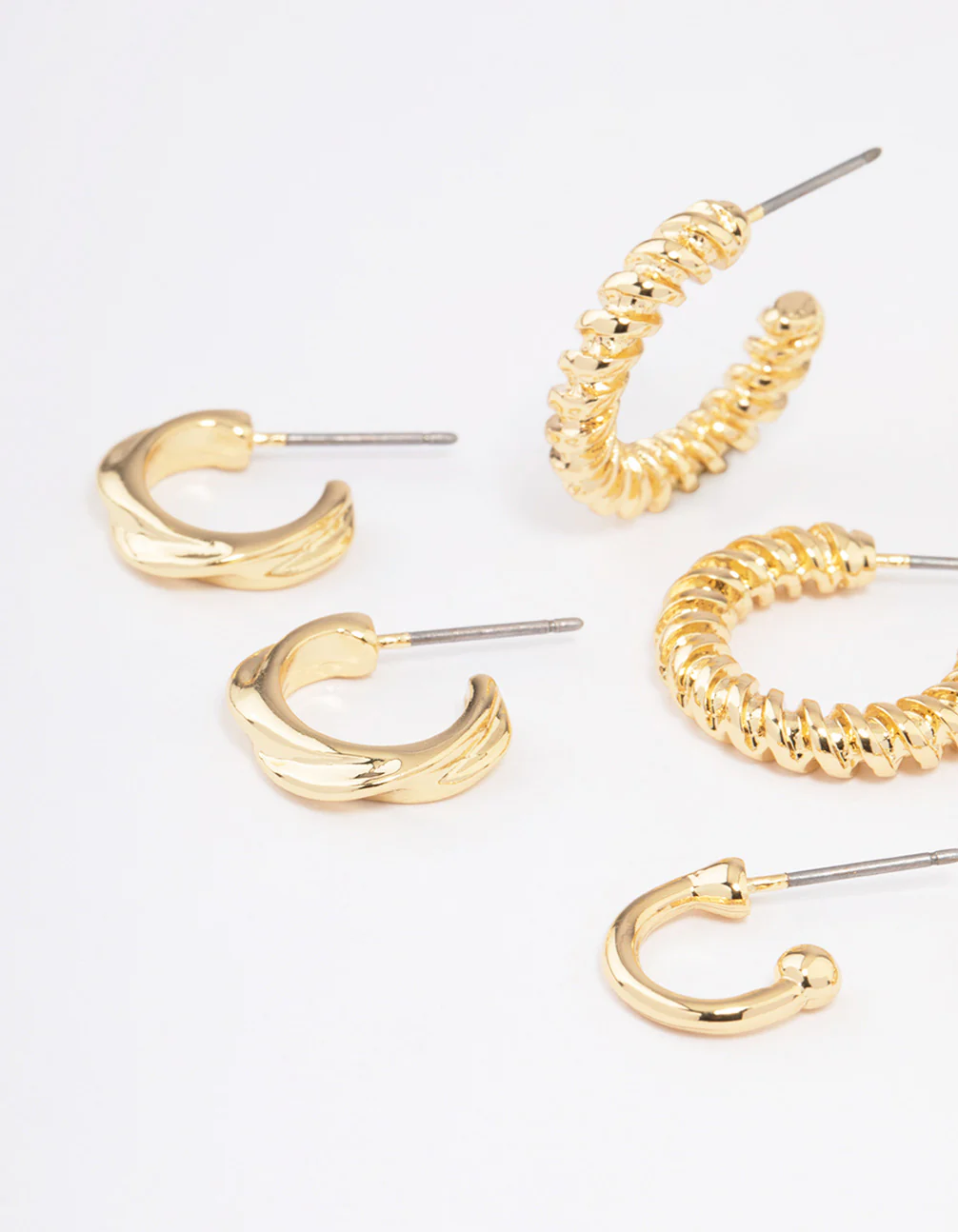 Gold Plated Textured Chunky Hoop Earrings 4-Pack - Image 2