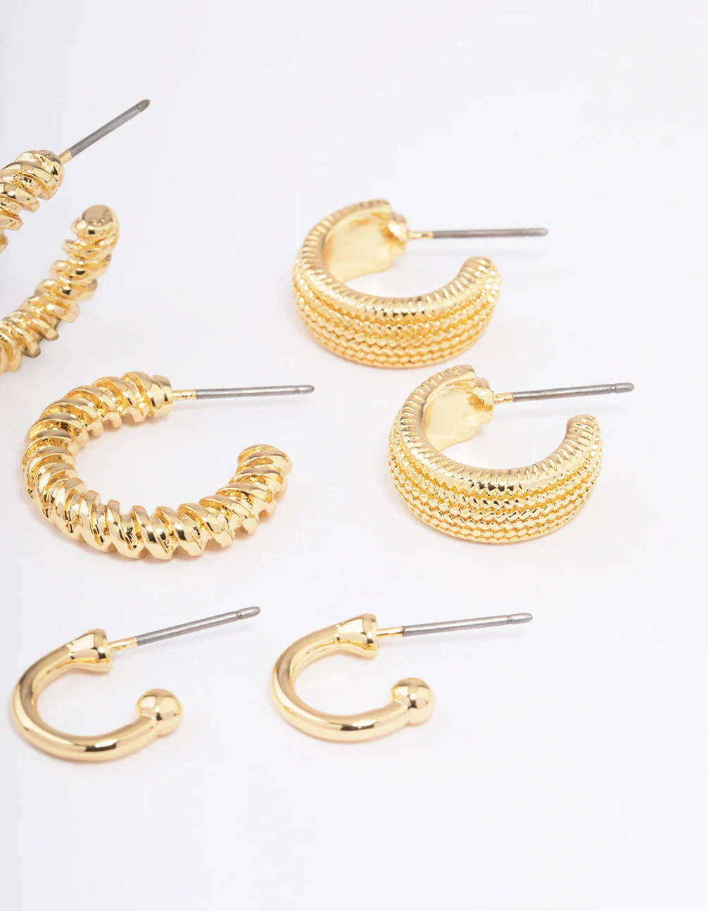 Gold Plated Textured Chunky Hoop Earrings 4-Pack - Image 3
