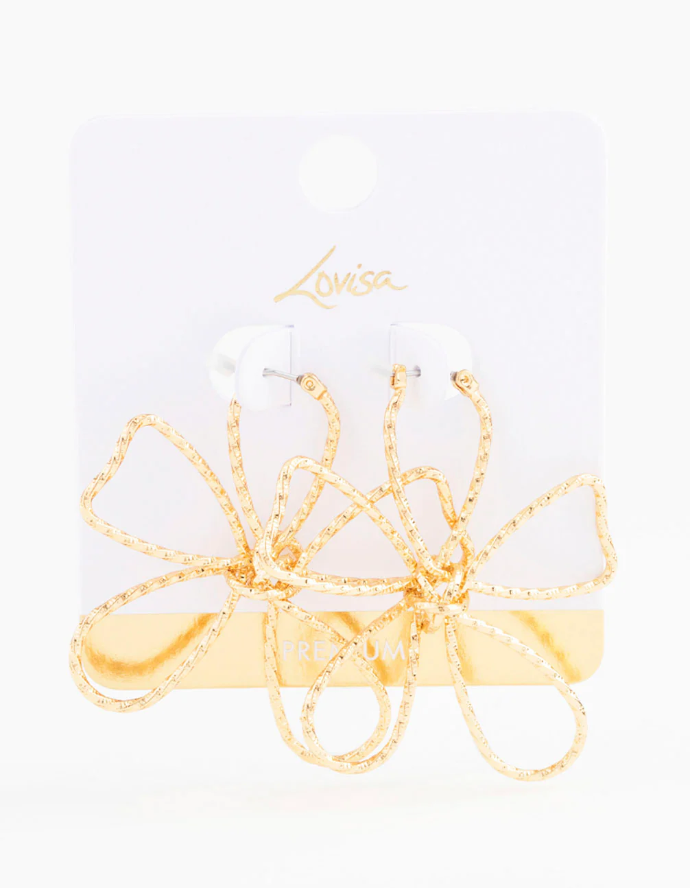 Gold Plated Textured Wire Flower Statement Earrings - Image 3